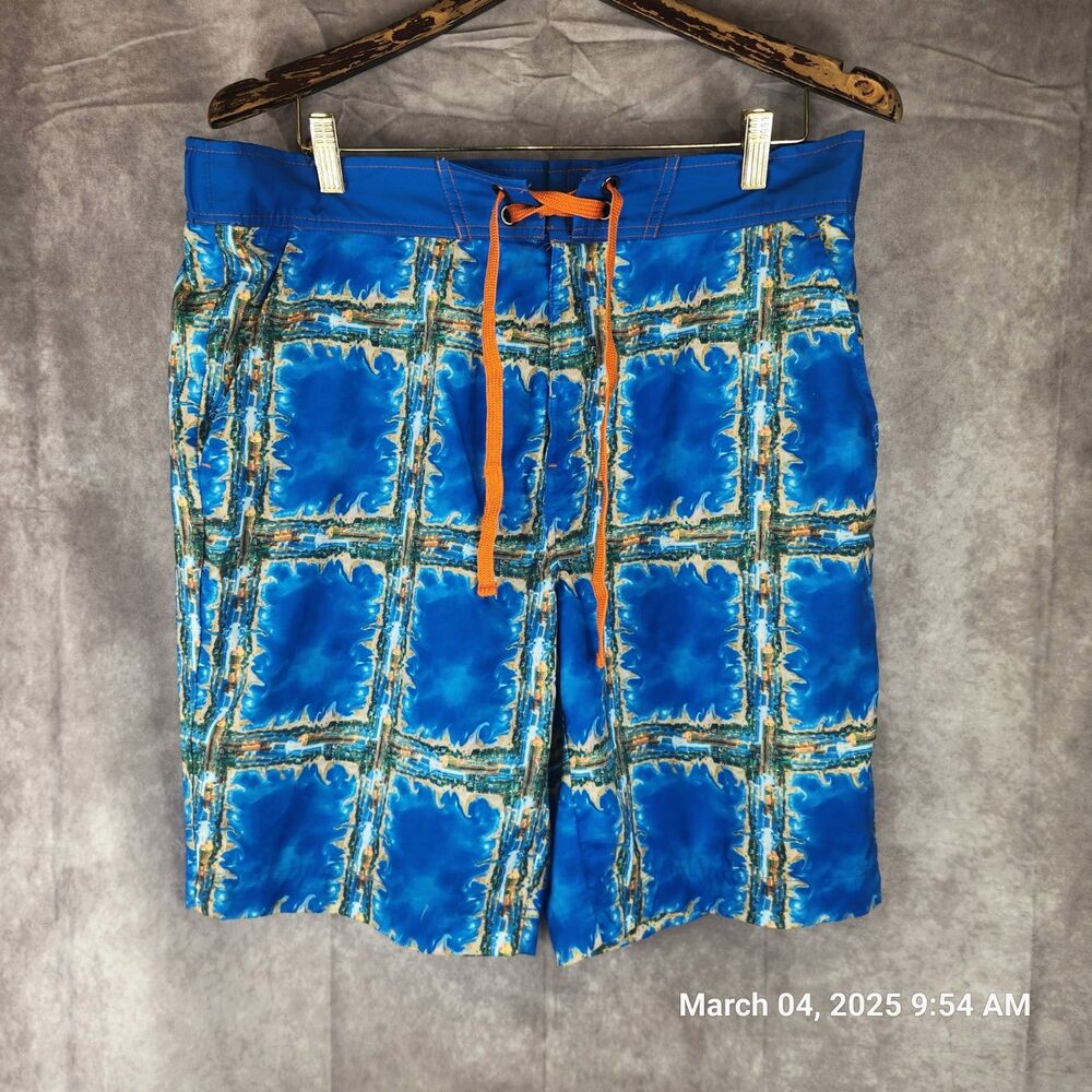 Robert Graham Mens Swimming Shorts Trunks Sz 36 Blue Summer Travel Vacation